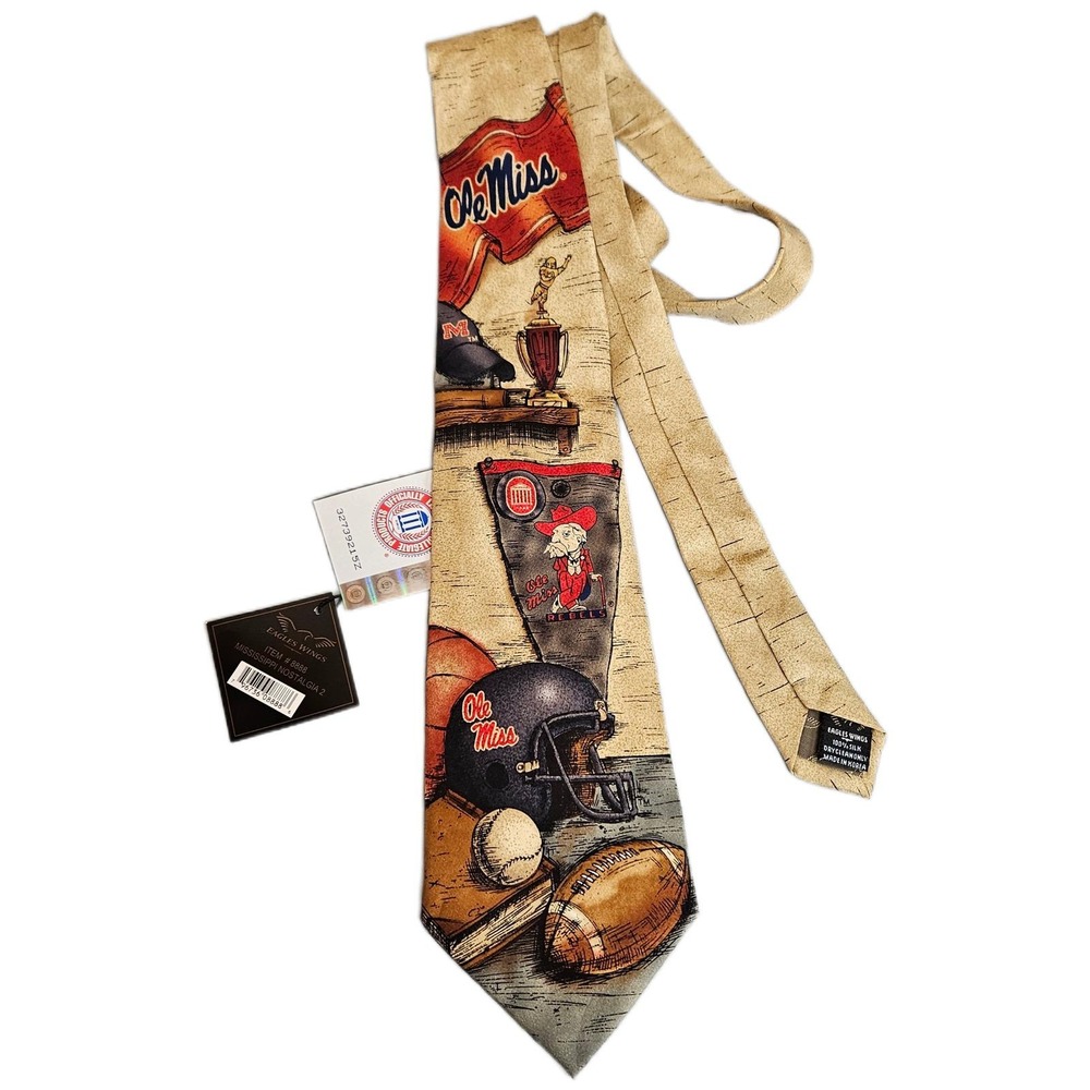 1990's Eagles Wings Vintage NWT Ole Miss Rebels Colonel Reb 100%‎ Silk Necktie